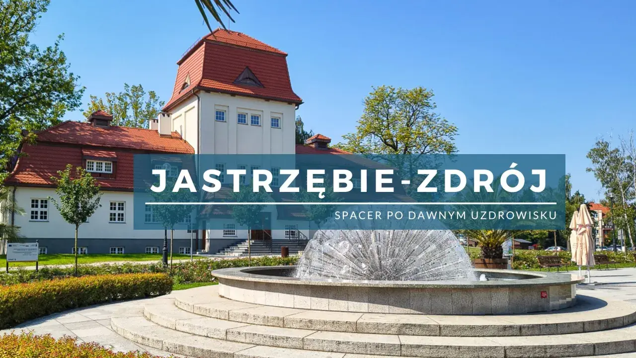 Fontanna i zabytkowe budynki w Jastrzębiu-Zdroju.
