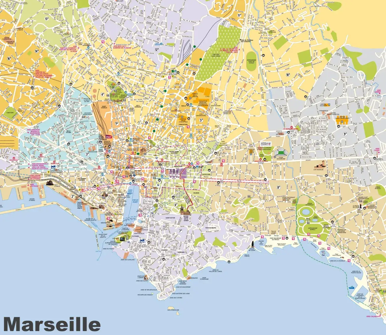 mapa bezpiecznych i niebezpiecznych dzielnic Marsylii