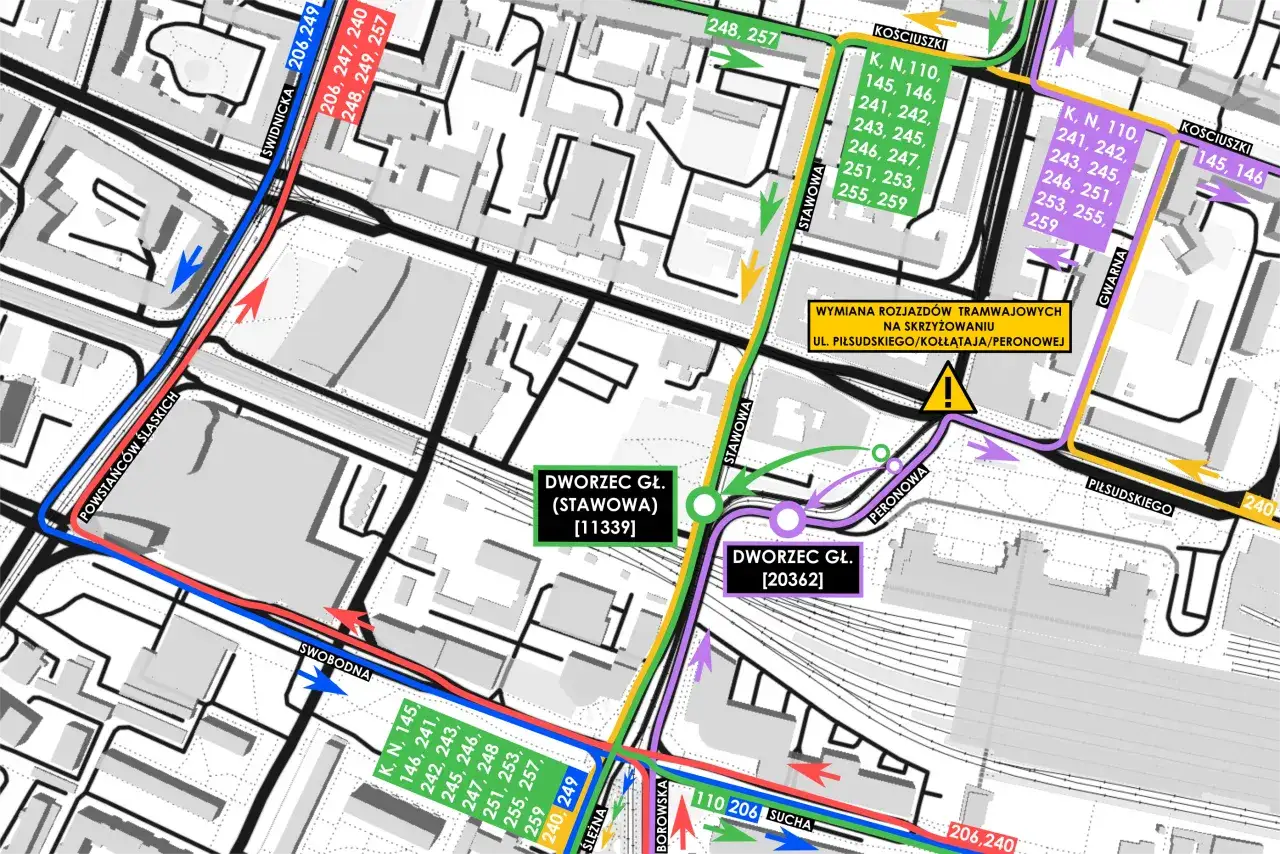 Przystanek autobusowy Dworzec Główny Sucha Wrocław mapa