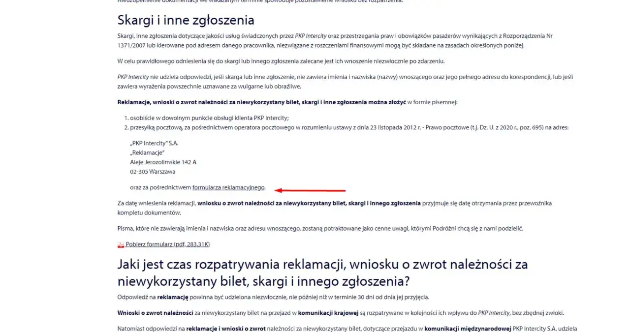 Błąd w formularzu zwrotu biletu PKP Intercity