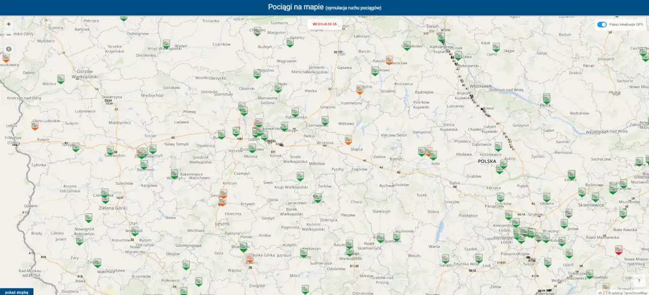 Portal Pasażera interfejs śledzenie pociągu
